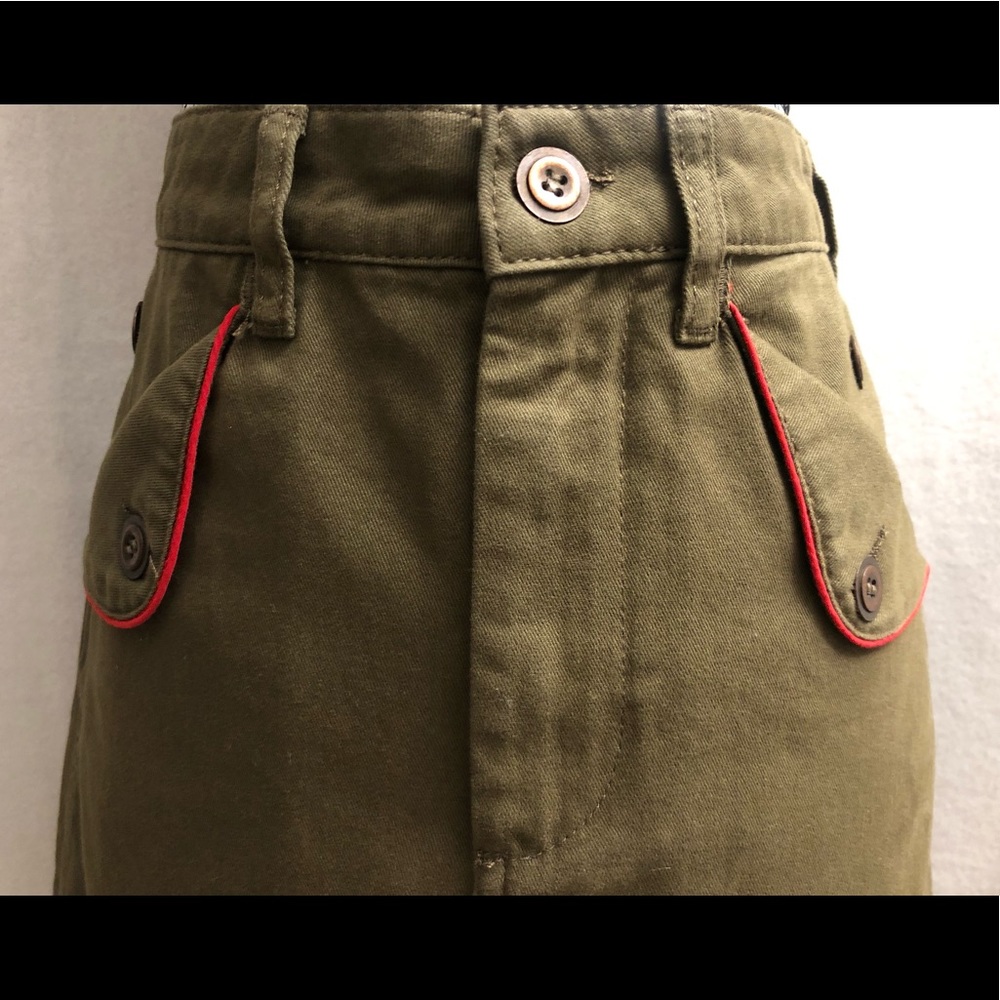 Army Green with Red/Orange Piping Details Denim Mini Skirt (New!)